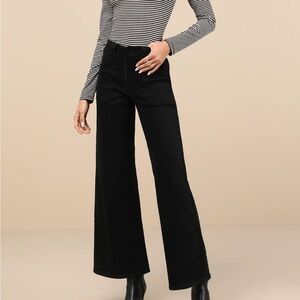 JBD. Wide Leg High Rise Cut Patch Pocket Black Ankle Denim Jeans Women Size 26